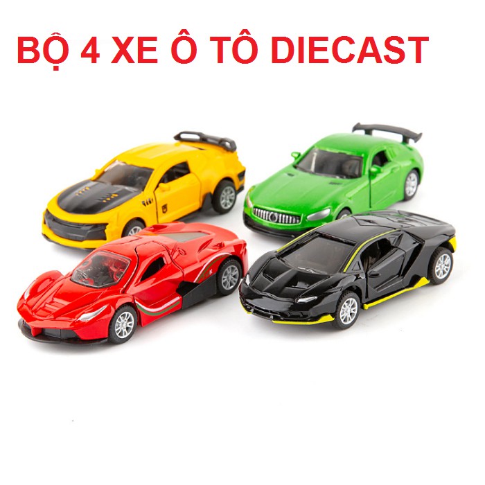 Xe ô tô bằng kim loại mở được cửa đồ chơi trẻ em bộ gồm 4 xe