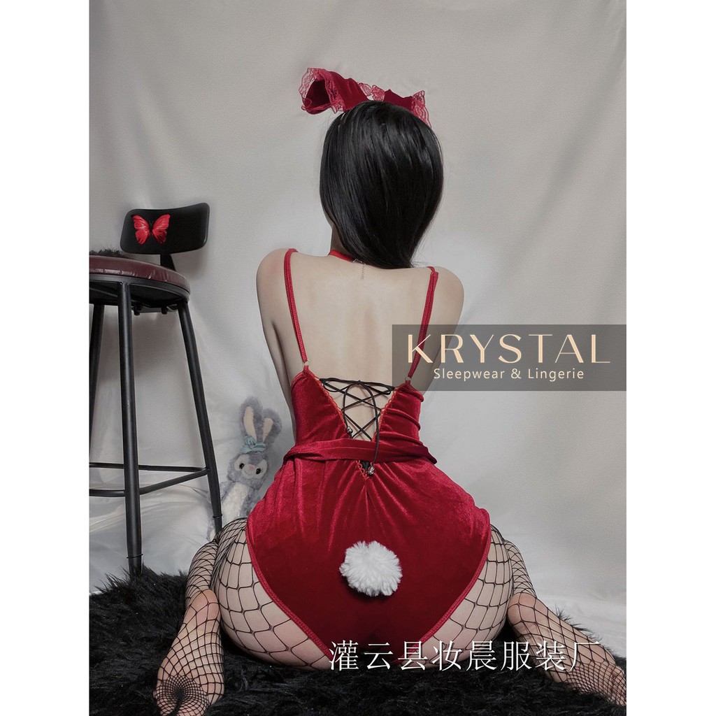 Set bodysuit nhung phối ren đính dây ngực gợi cảm KRYSTAL NK91