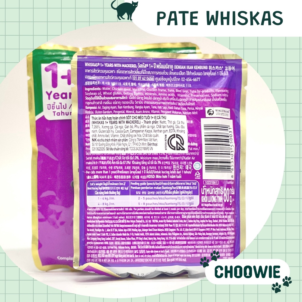 Pate mèo WHISKAS 80 gram nhiều hương vị ngon miễn chê | Đồ ăn cho mèo
