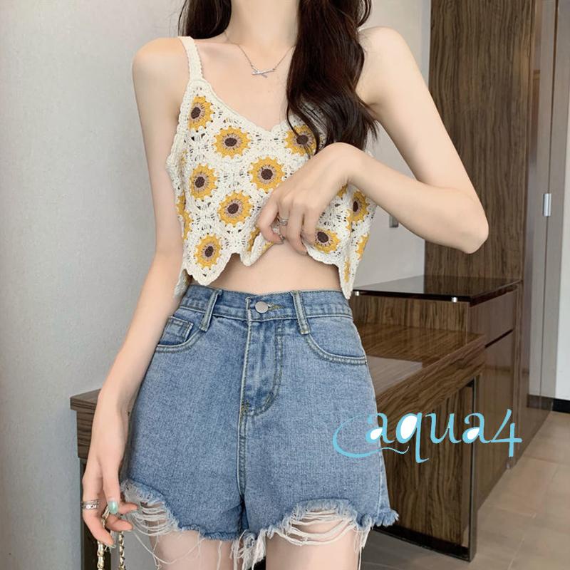 Anana Áo Tank Top Dệt Kim Cổ Chữ V Khoét Sâu Không Tay Viền Lượn Sóng Màu Mơ Thời Trang Mùa Hè Cho Nữ