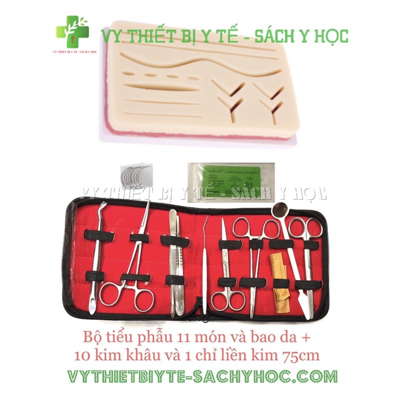 Bộ tiểu phẫu thực hành 11 món, 13 món, kèm bao da có kèm miếng da có đế