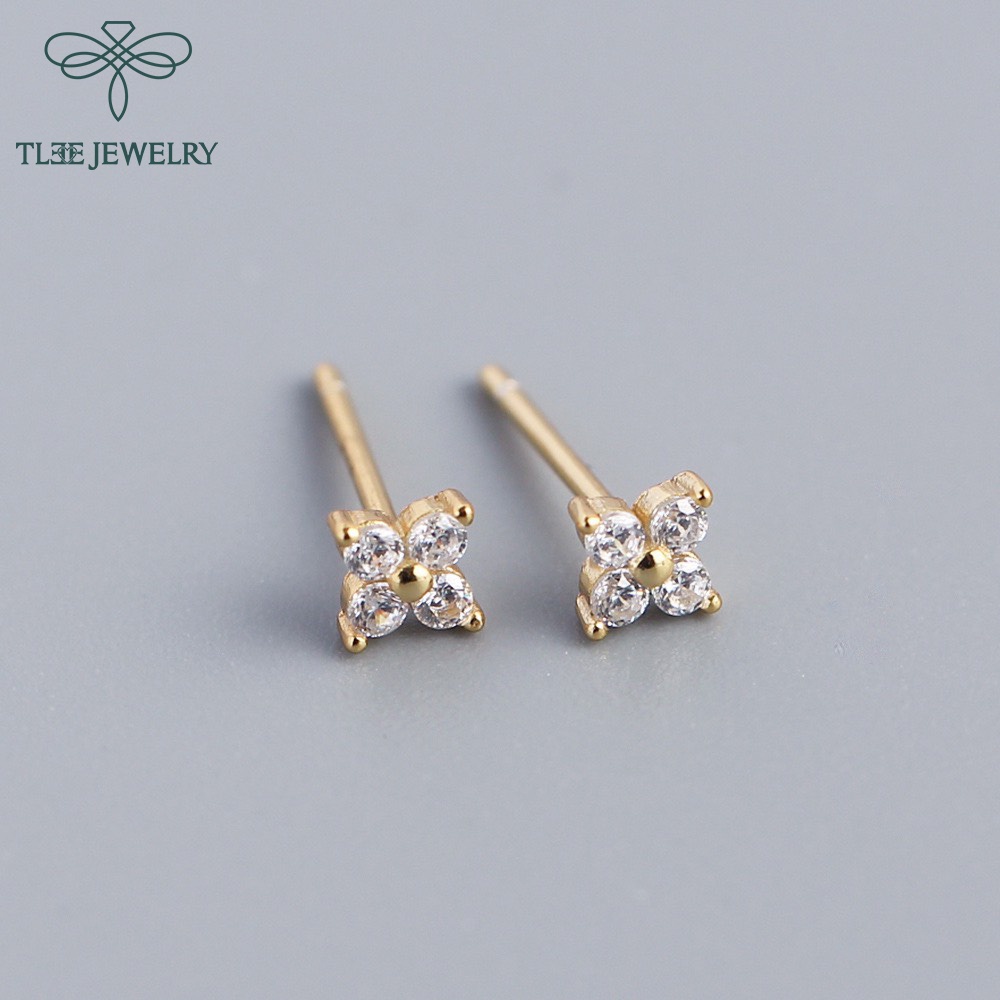 Khuyên tai bạc nữ TLEE nhí hoa đá bốn cánh nhỏ nhắn TleeJewelry B0152