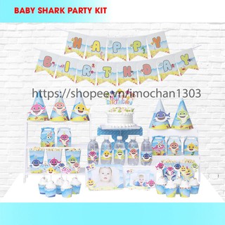 Bộ Kit Trang Trí Sinh Nhật Bàn Tiệc Theo Chủ Đề Baby Shark