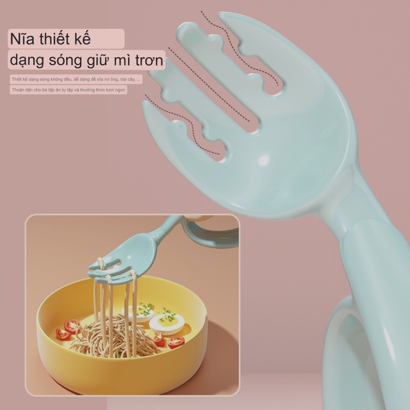 Thìa dĩa tròn tập xúc cho bé mẫu mới cao cấp cảm biến nhiệt thay đổi màu ngăn ngừa bỏng
