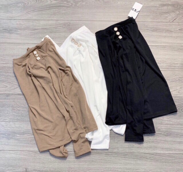 Xả- Áo thun giấy dài tay cổ tròn khuy vai