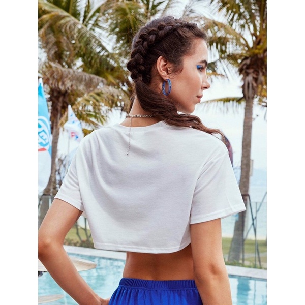 Áo croptop cánh dơi trắng vải polo in Pepsi