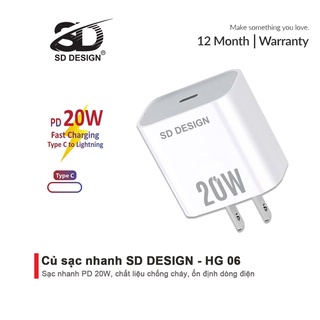 Củ Sạc Nhanh PD 20W chính hãng SD DESIGN HG 06 sạc nhanh an toàn cho điện thoại Bảo Hành 1 năm lỗi 1 đổi 1