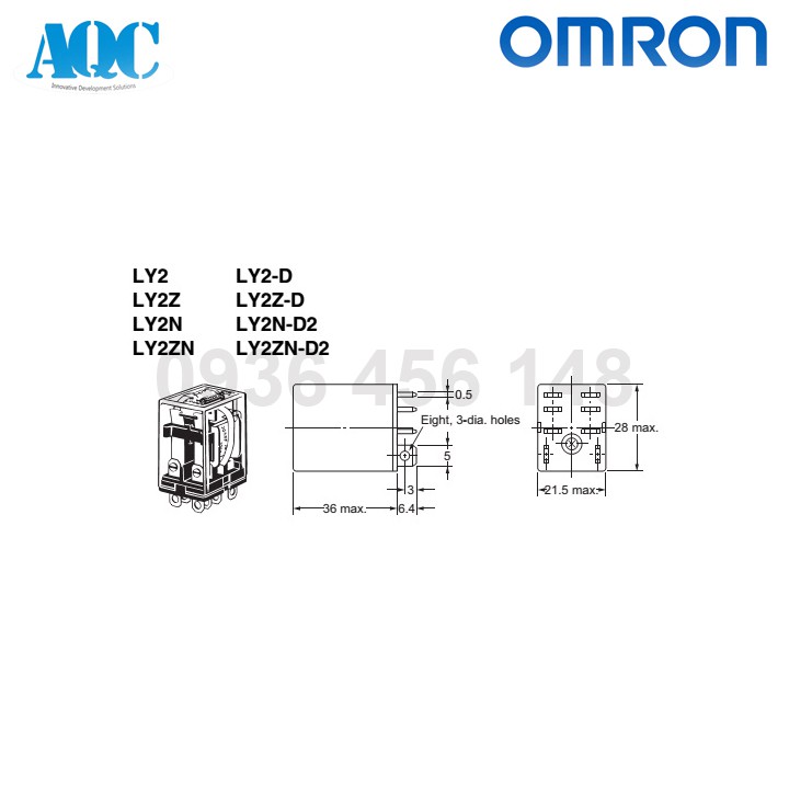 LY2N DC24 - Rơ le trung gian Omron 8 chân lớn 10A - 24VDC