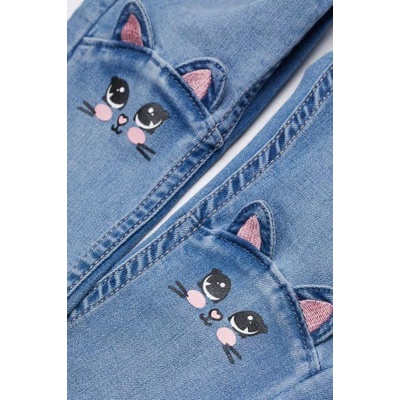 Quần Legging jeans H&M Bé Gái 13-40Kg Thêu Mèo Dáng Skinny Vải Mềm Co Dãn