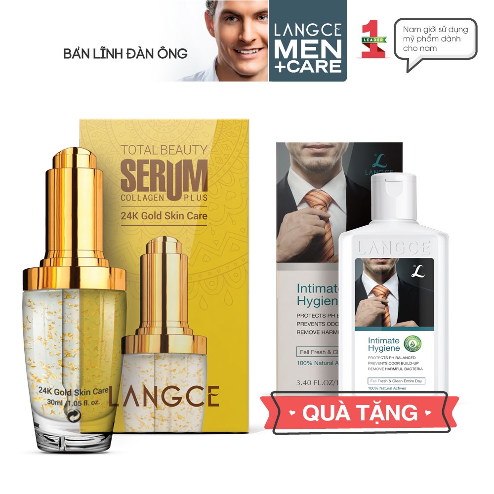 Serum Collagen+ Đẹp Da Dưỡng Trắng Giữ Ẩm 24K Gold Skin Care 30ml TẶNG Gel Vệ Sinh 100ml LANGCE dành cho Nam