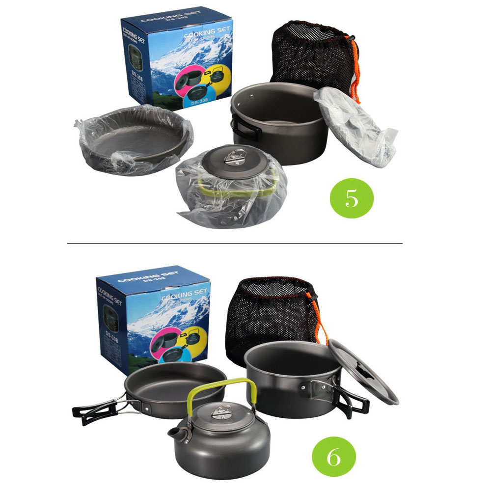 Set Nồi Nấu Ăn Dã Ngoại Nhiều Màu Tùy Chọn Bằng Hợp Kim Nhôm 2-3 Người