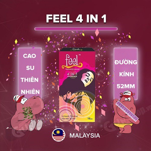 (CÓ CHE TÊN) Bao Cao Su FEEL 4 IN 1 - Bi Gai - Kéo Dài Thời Gian Quan Hệ - Hộp 12c