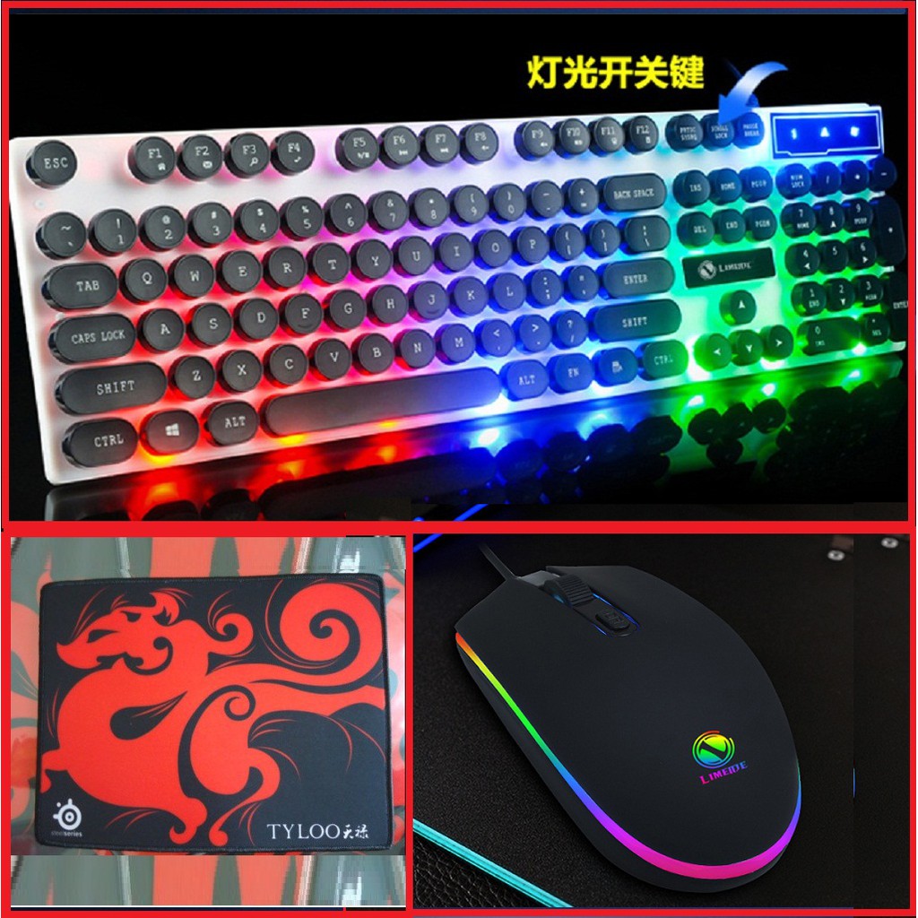 Combo Chuột LED RGB 007 Và Bàn Phím Limeide K4 Nút Tròn (Tặng Thảm Lót)