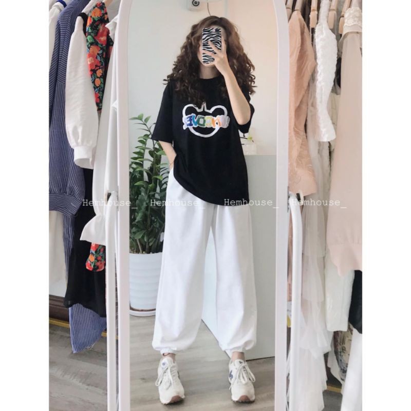 Set đồ LOVE phom unisex, Áo phom rộng quần chun gấu (hình chụp thật 100%)