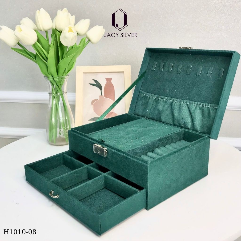 Hộp đựng trang sức bọc nhung cao cấp 2 tầng H1010