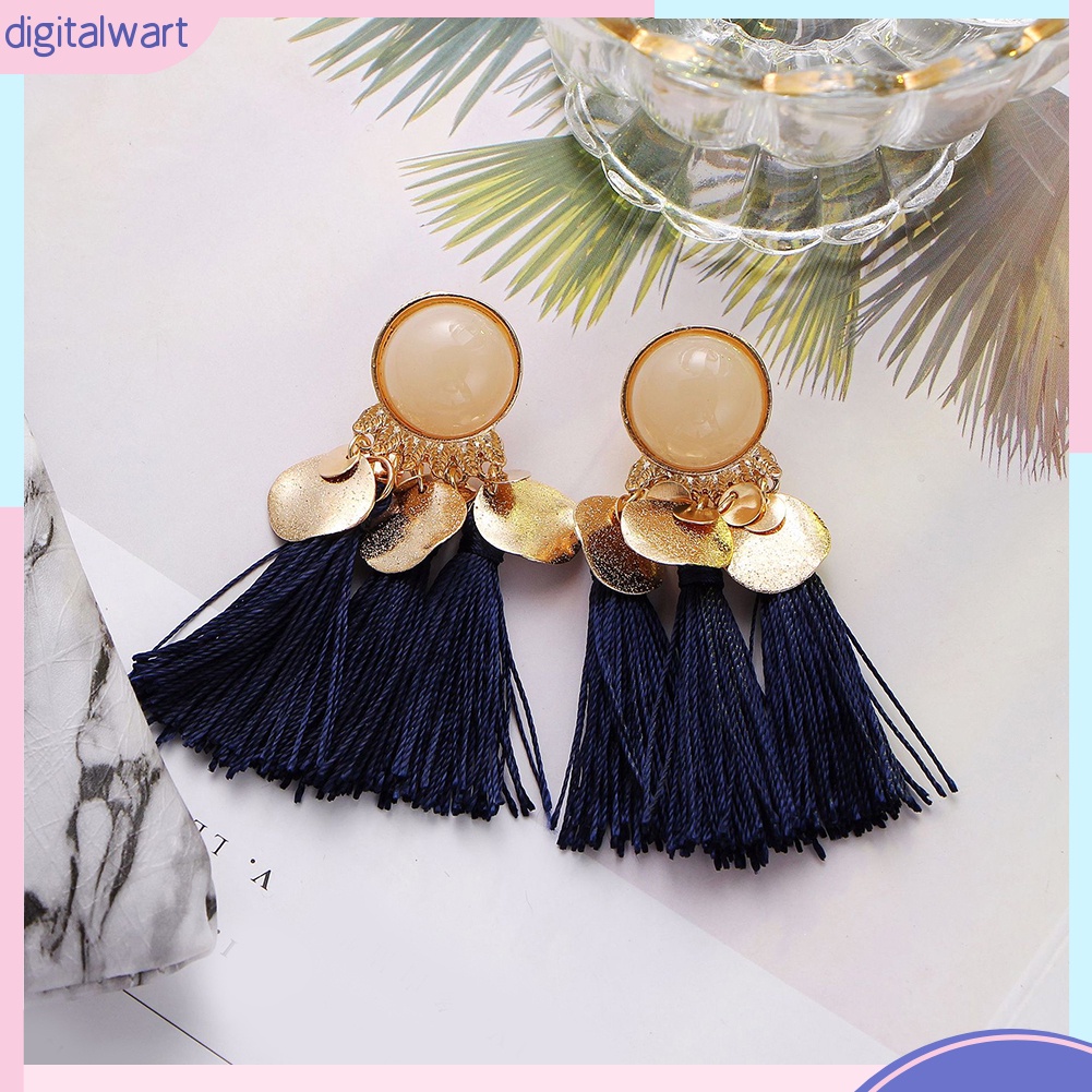 Bông tai dài phối núm tua phong cách Bohemian thời trang cho nữ