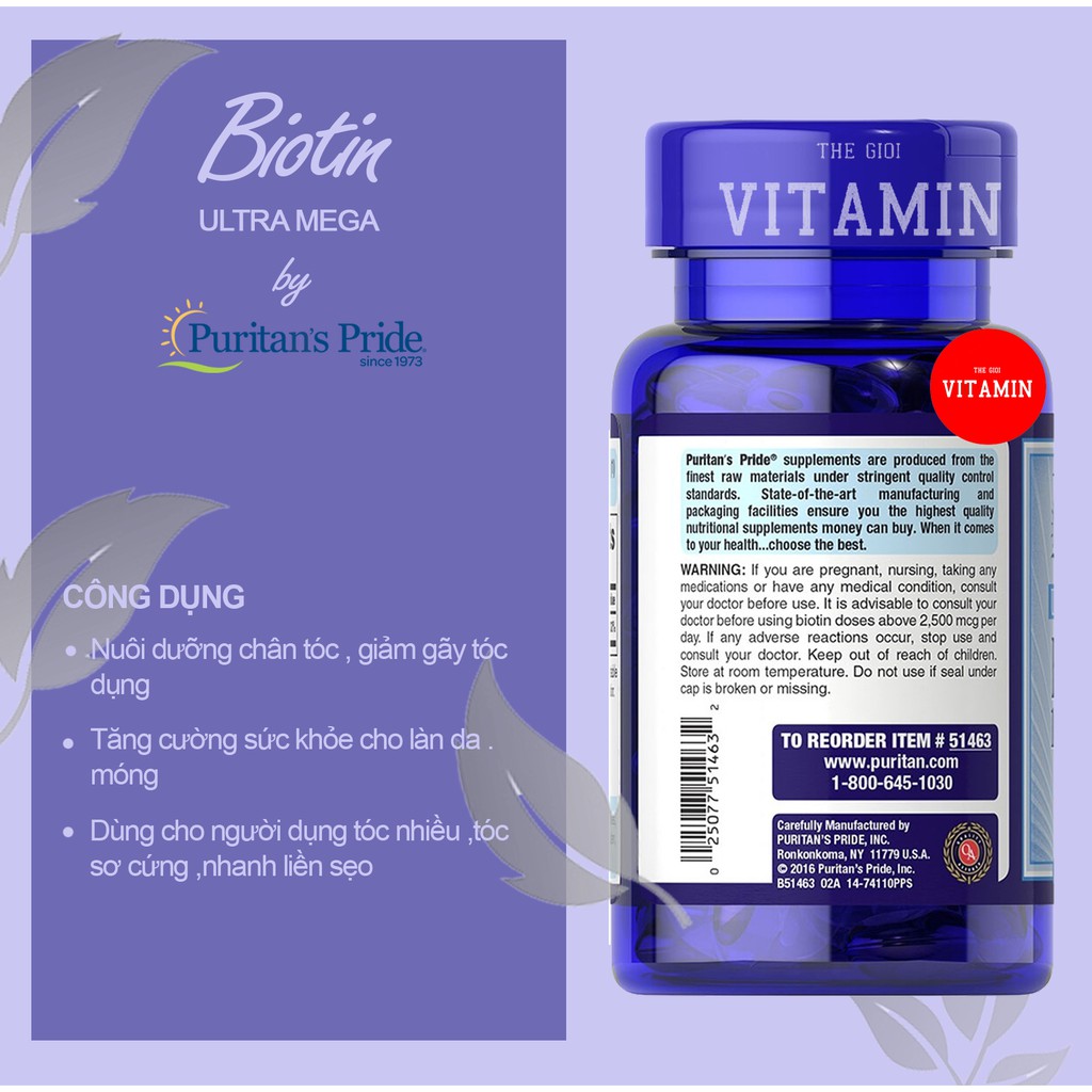 Giảm tóc gãy rụng, giúp mọc tóc, kiềm dầu cho da nhờn Ultra Mega Biotin 10.000mcg 50 viên Puritan's Pride | BigBuy360 - bigbuy360.vn