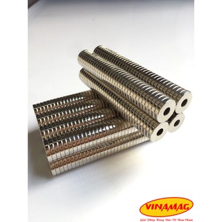Combo 50 Viên Nam Châm Trắng 14x2mm lỗ tròn M5 ( Từ Tính Hút Cực Mạnh ), Nam Châm Đất Hiếm NdFeB