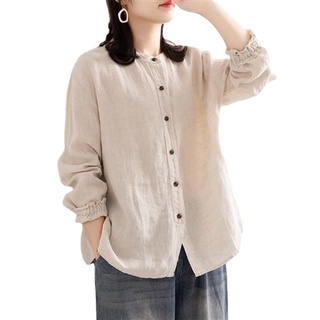 Áo Sơ Mi Vải Lanh cotton Cổ Tròn Dáng Rộng Thoáng Khí Mềm Mại Và Thoải Mái