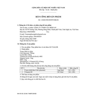 Canxi hữu cơ Go Taller Cầu Bình An Hộp 20 ống