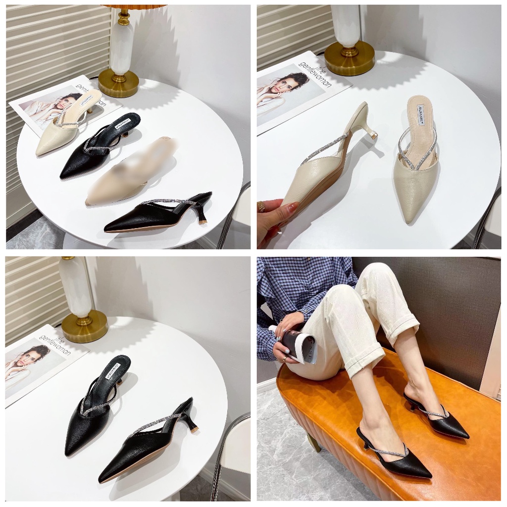 Guốc, Sục Nữ Cao Gót JIAMANNI Da Thật Gót Nhọn 3P Trợ Đế Hàng Loại 1 TQXK. Thóc Shoes