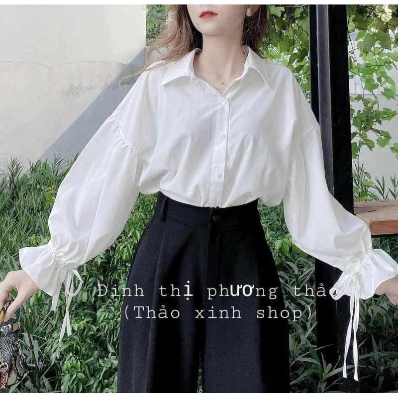 Áo Sơ Mi Trắng Nơ Lưng Tay Bồng Dây Rút Cực Xinh Freesize - Áo Sơ Mi Tay Bồng Nơ Lưng 🦋🦋