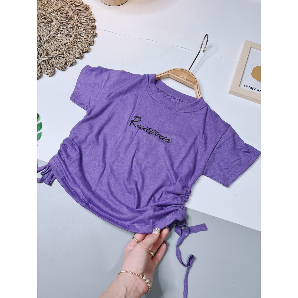 Áo crotop nữ tay ngắn rút dây bên hông ôm body siêu xinh màu Tím chất cotton co giãn 4 chiều - Kim Dung Fashion Store