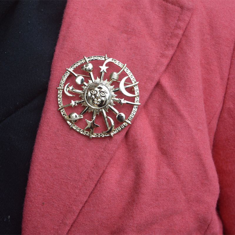 Ghim Cài Áo Hình Tròn / Ngôi Sao / Mặt Trăng / Bánh Lái Mặt Trời Tráng Men Thời Trang Cho Người Lớn