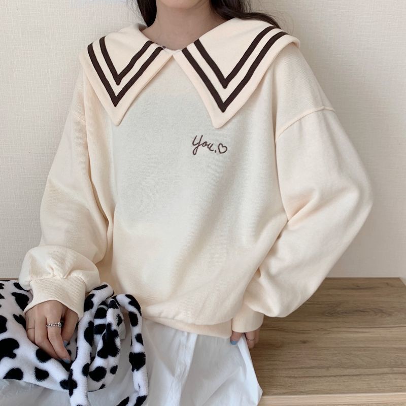 Áo sweater Cổ Thủy Thủ Dáng Rộng Dễ Thương Phong Cách Hàn Quốc Thời Trang Thu Đông