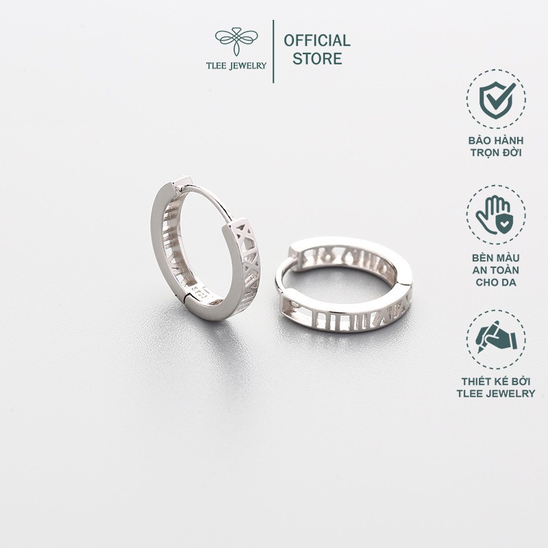 Khuyên tai bạc unisex tròn chốt bấm hình số la ma lạ mắt TleeJewelry B0155