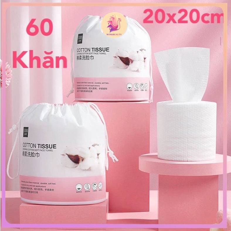 CUỘN 60 KHĂN MẶT 20X20 khô tẩy trang đa năng, Khăn lau mặt khô dùng 1 lần MẶT NHÁM VÊ SINH KHÔNG BỊ XỔ BÔNG WINKBEAUTY