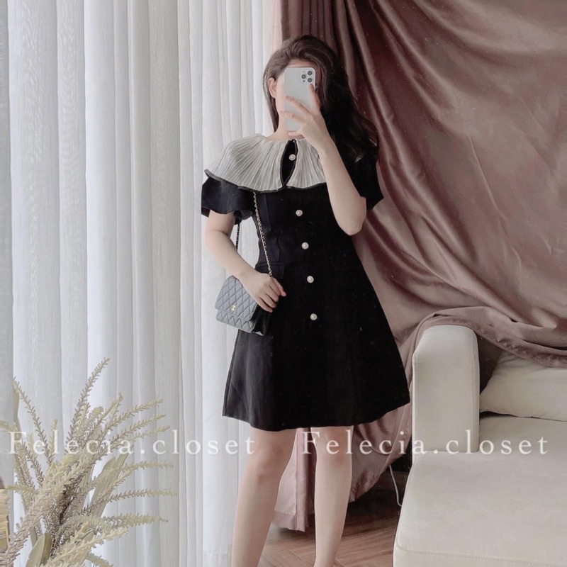 Váy Đen Khuy Ngọc Cổ Xếp Ly Trắng Hàng Đẹp Có Ảnh Thật Kèm Video | BigBuy360 - bigbuy360.vn