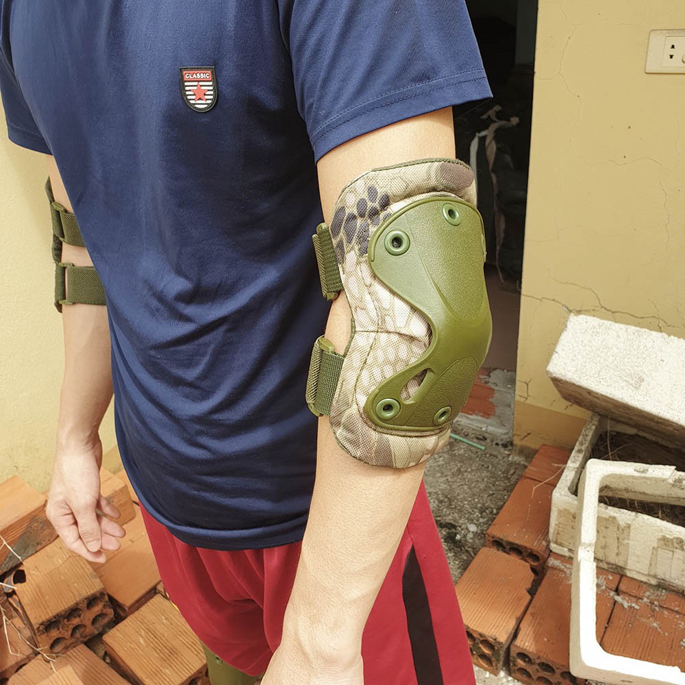Bộ giáp 4 miếng bảo vệ đầu gối &amp; khuỷu tay màu lính
