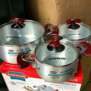 Bộ  nồi  hợp  kim  nhôm  Sunhouse 3 cái Model:6633.