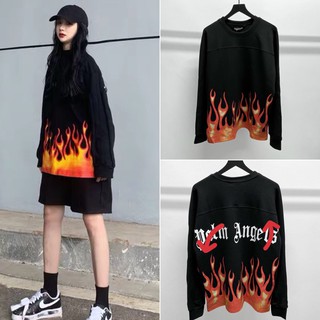 Áo Sweater Thun Tay Dài NGỌN LỬA Unisex form rộng Màu Đen BC151