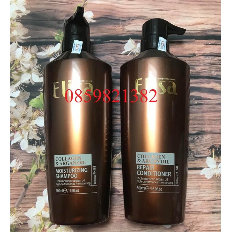 Dầu Gội Và Dầu Xả Elisa Argan Collagen Phục Hồi Mềm Mượt 500ml-800ml