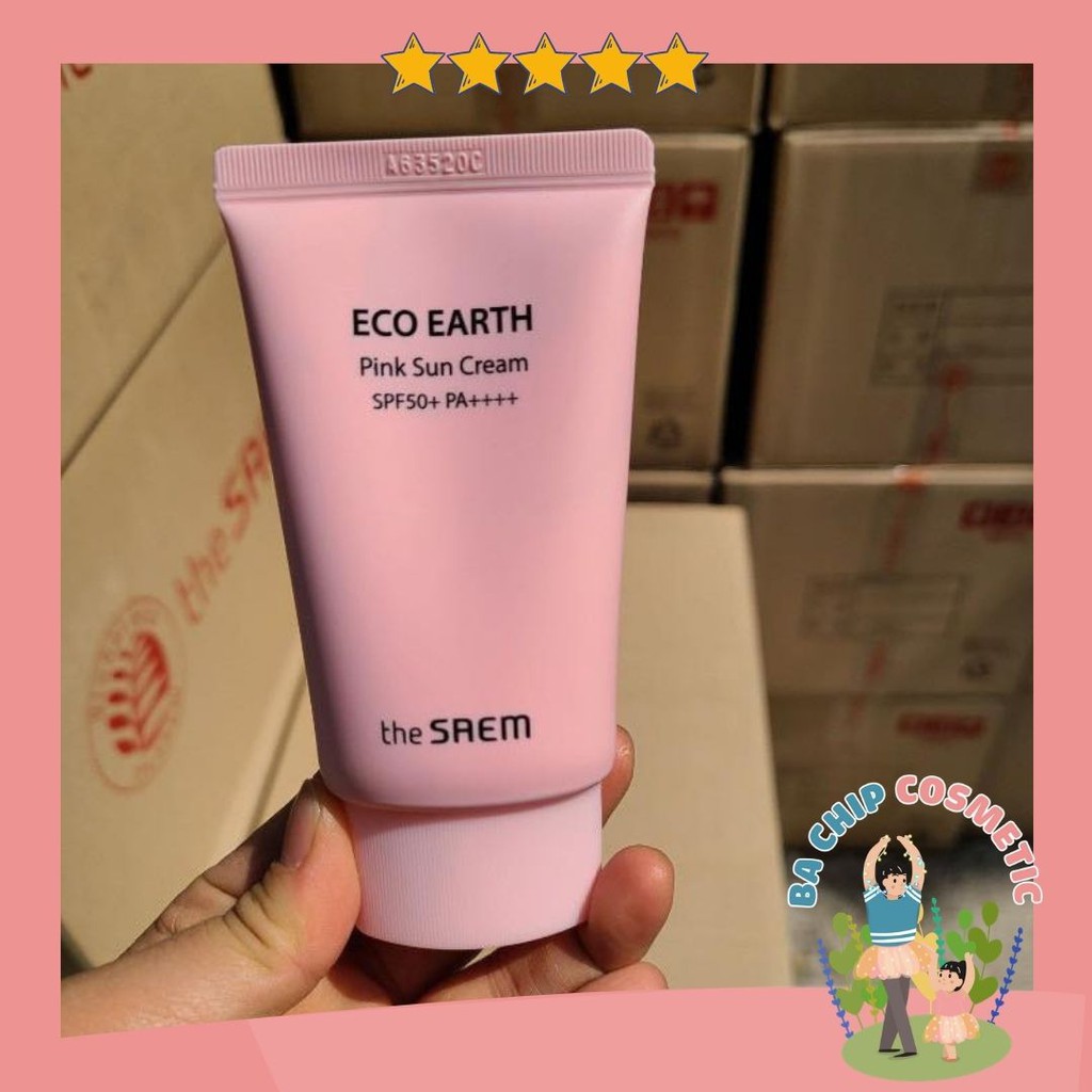 Kem Chống Nắng The Saem (Hồng) Eco Earth Power Pink Sun Cream SPF50+ PA++++ 50ml Chính Hãng Mẫu Mới 2020