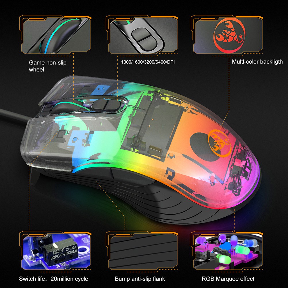 Chuột chơi game có dây DG 3200DPI USB 7 nút nhấn chất lượng cao