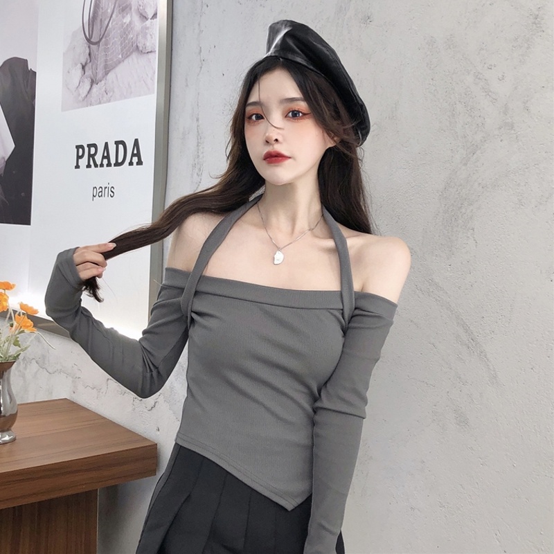 ZHELIHANGFEI Áo Thun Nữ Tay Dài Hở Vai Ôm Dáng Thời Trang