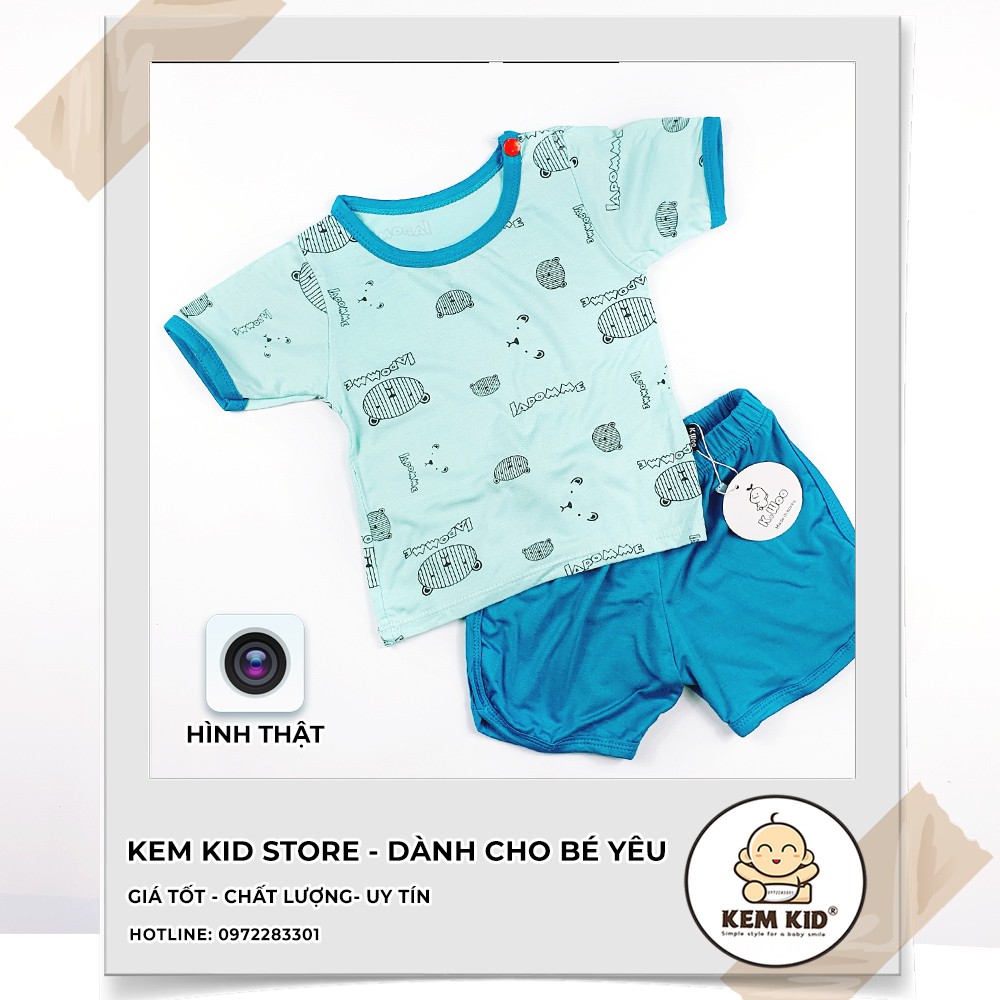 Bộ Thun bộ cộc hình gấu Lapomme viền màu, mềm mịn, thấm hút, mát mẻ cho bé yêu