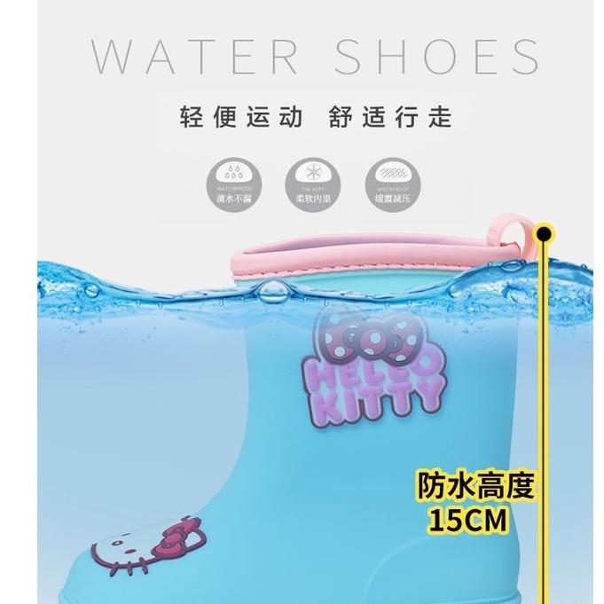 Giày Bốt Đi Mưa Chống Trượt Bằng Nhựa Phối Cotton In Hoạt Hình Hello Kitty Dễ Thương Cho Bé