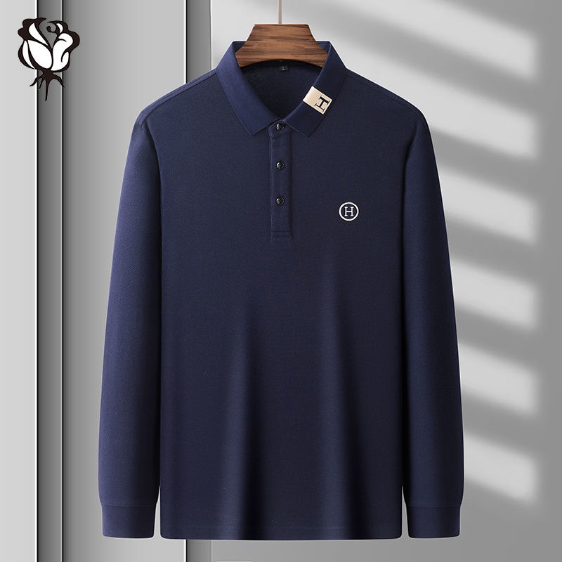 [5 Màu] Vận chuyển nhanh Áo thun nam Thêu dài tay Áo thun cotton ve áo Polo Thanh niên Hàng đầu giản dị | BigBuy360 - bigbuy360.vn