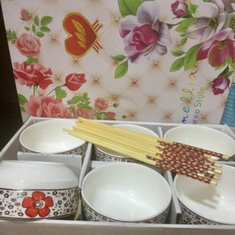 #Hot # Bộ set 6 bát &amp; 6 đũa cao cấp kiểu dáng Nhật sang trọng, lịch sự (hàng loại 1, ảnh thật)