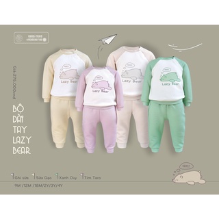 [HRNEE] Bộ Nỉ Dài Tay Lazy Bear Chất Liệu Ấm Áp Dày Dặn Cho Bé 6m-4y