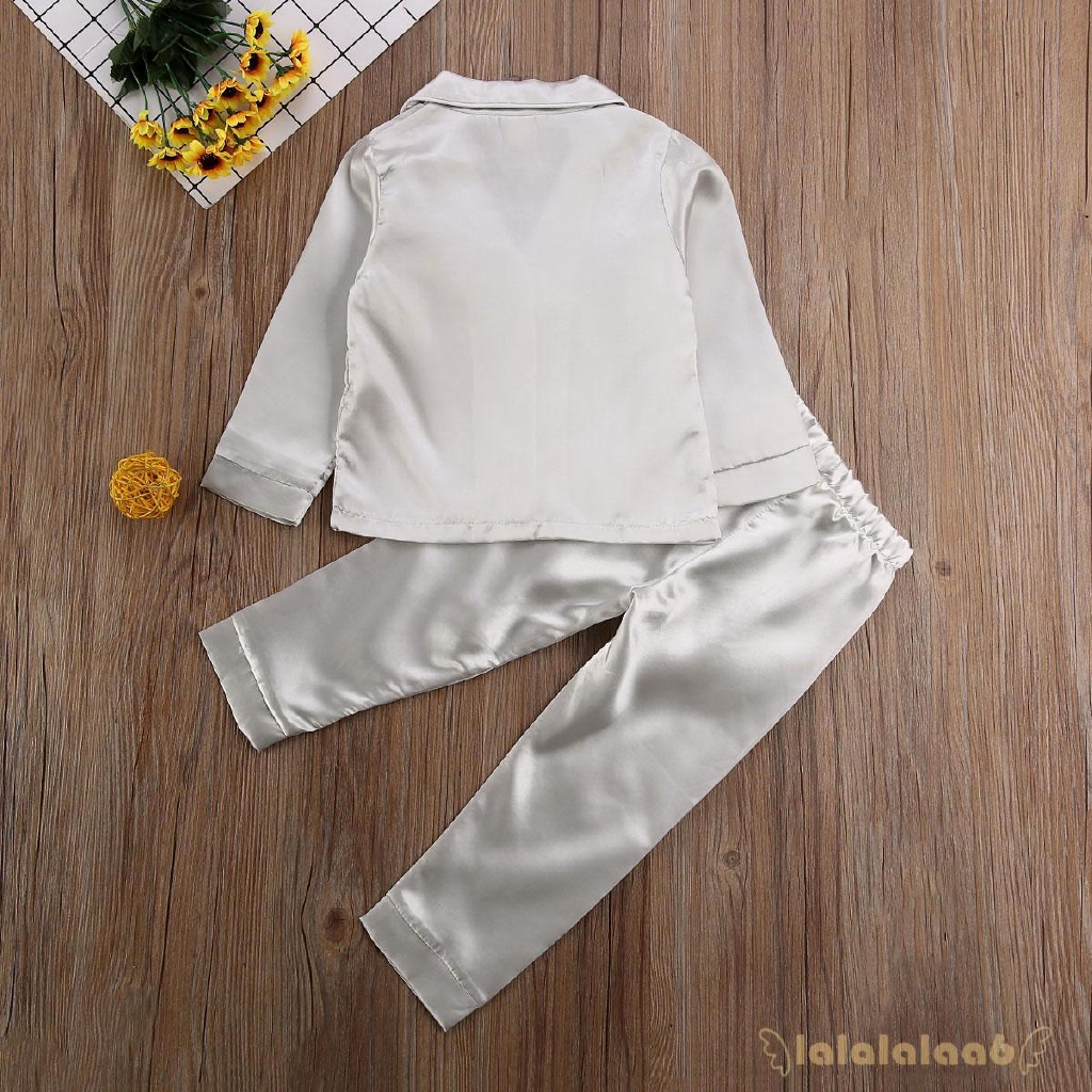 ◕ω◕Baby Satin Pajamas Long Sleeve Button-Down Sleepwear