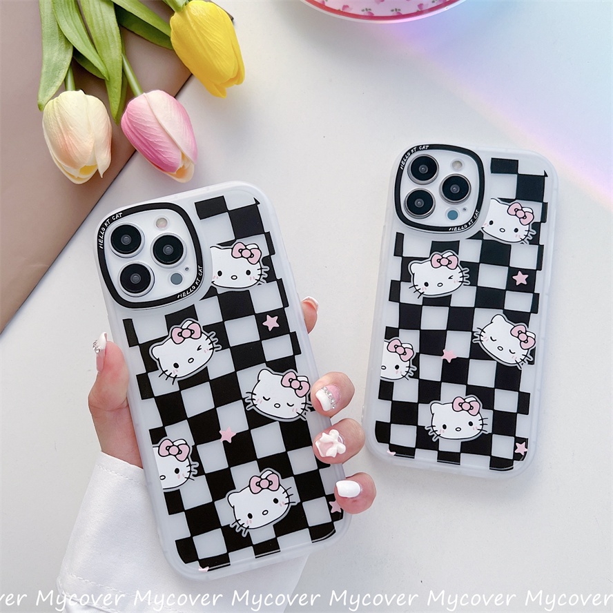 Ốp Điện Thoại Silicon Kẻ Sọc Ca Rô Mắt Mèo Hoạt Hình Cho iPhone 13 12 11 Pro Max X Xr Xs 8 7 6 Plus SE 2020