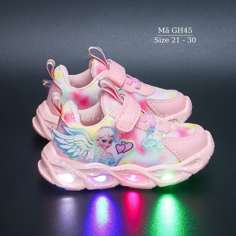 Giày đèn LED phát sáng cho bé gái 1 - 5 tuổi màu hồng họa tiết công chúa Elsa xinh xắn và dễ thương GH45