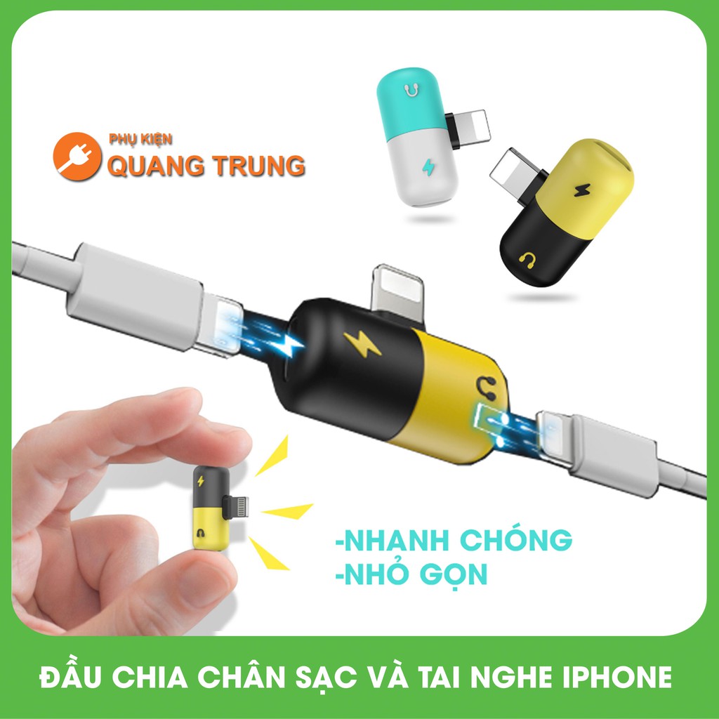 Đầu chia chân sạc và tai nghe iphone,nhỏ gọn,thuận tiện,có thể điều khiển được tăng giảm âm và dừng bài hát