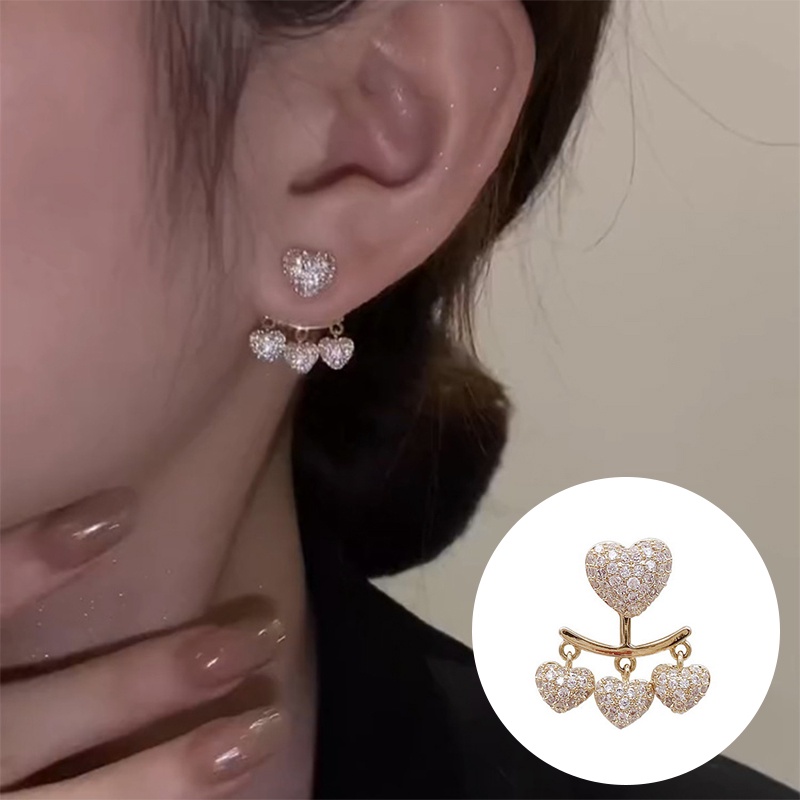 Bông Tai Mạ Bạc 925 Hình Trái Tim Đính Đá Kim Cương Nhân Tạo Toàn Diện