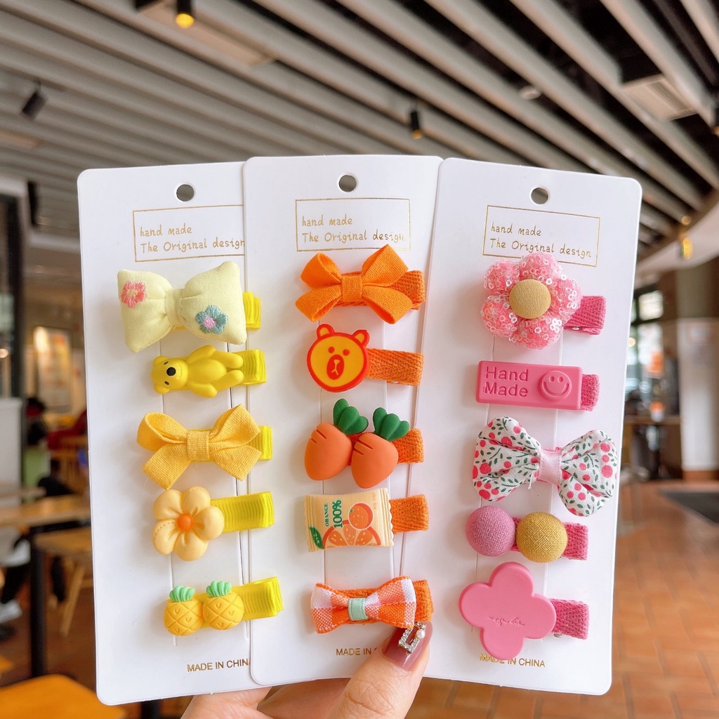 [HCM] Set 5 kẹp tóc bọc vải nhiều mẫu xinh xắn cho bé gái nhiều mẫu dễ thương - Selenshop